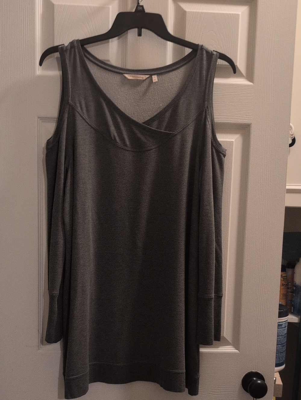 Soft Surroundings Gray Cold-Shoulder Long Sleeve Dress